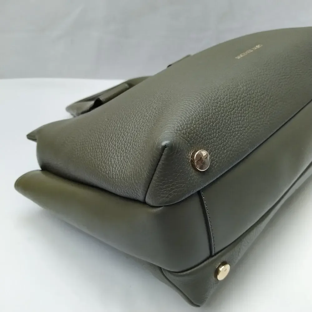 Michael Kors Rollins Olive Green Pebbled Leather Double Handles Satchel Bag